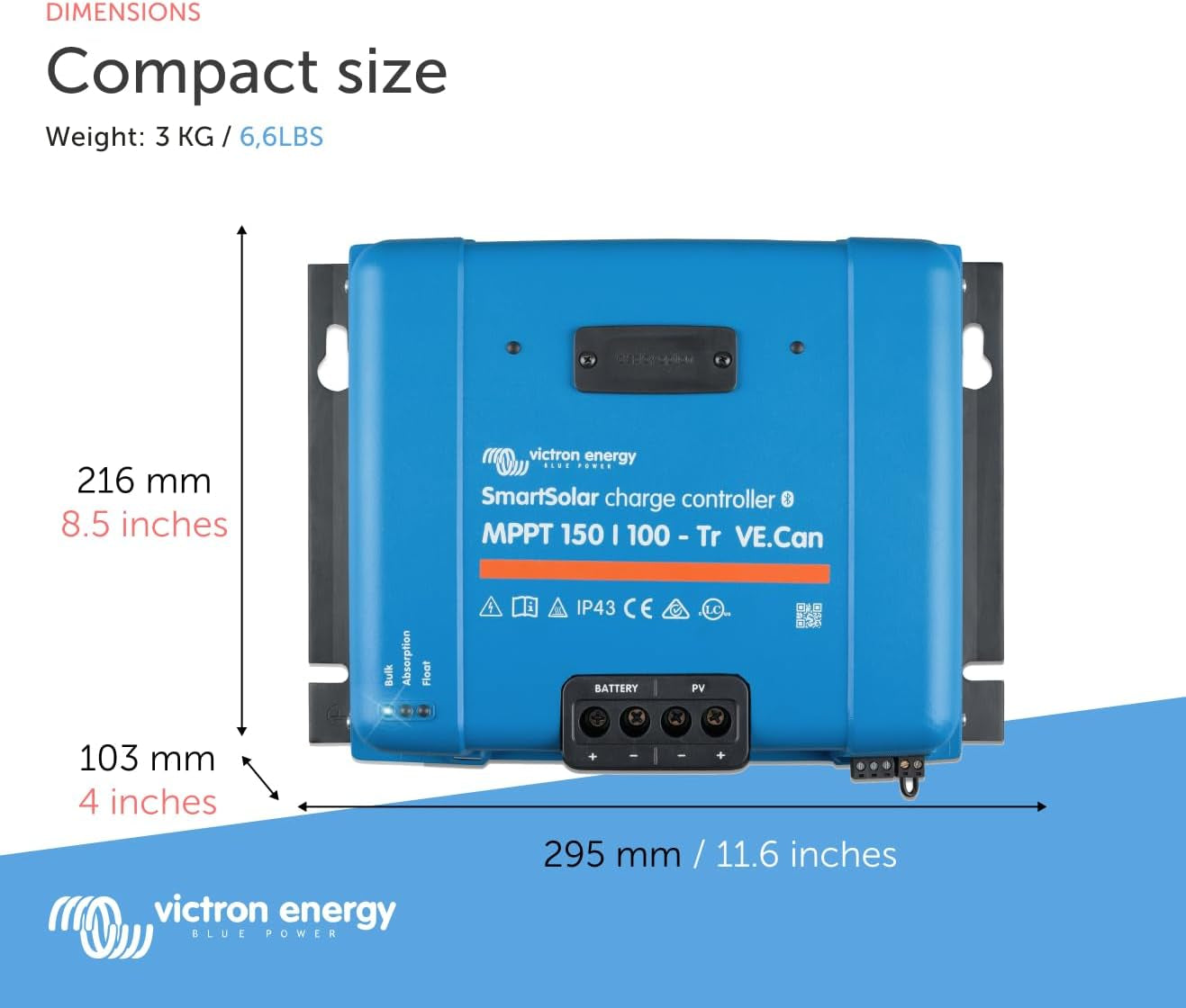 Victron Energy Smartsolar MPPT Tr VE. Can Solar Charge Controller (Bluetooth) - Charge Controllers for Solar Panels - 150V, 100 Amp, 12/24/36/48-Volt