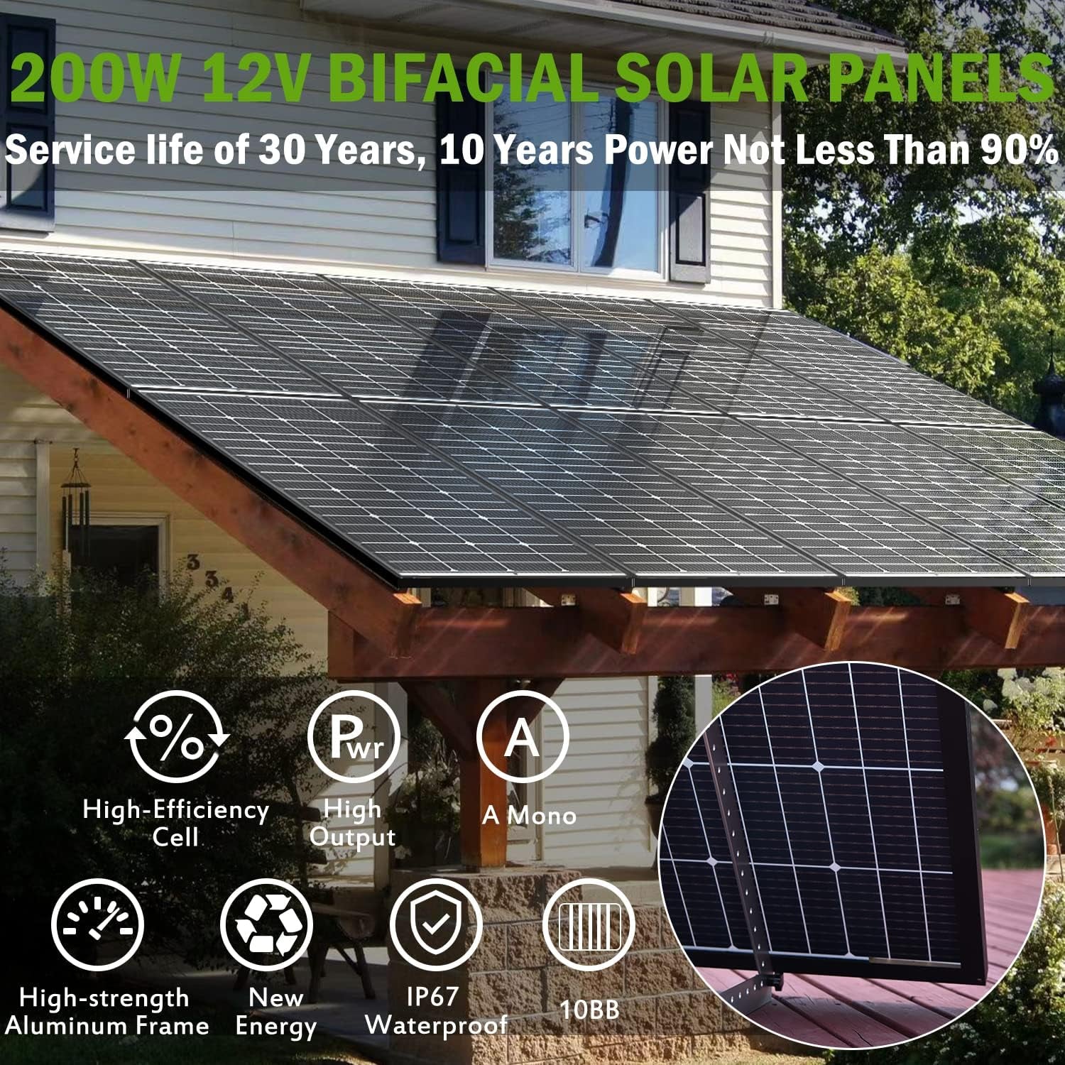 Bifacial 400 Watt Monocrystalline Solar Panel 12V 10BB (2 PCS 200 Watt)