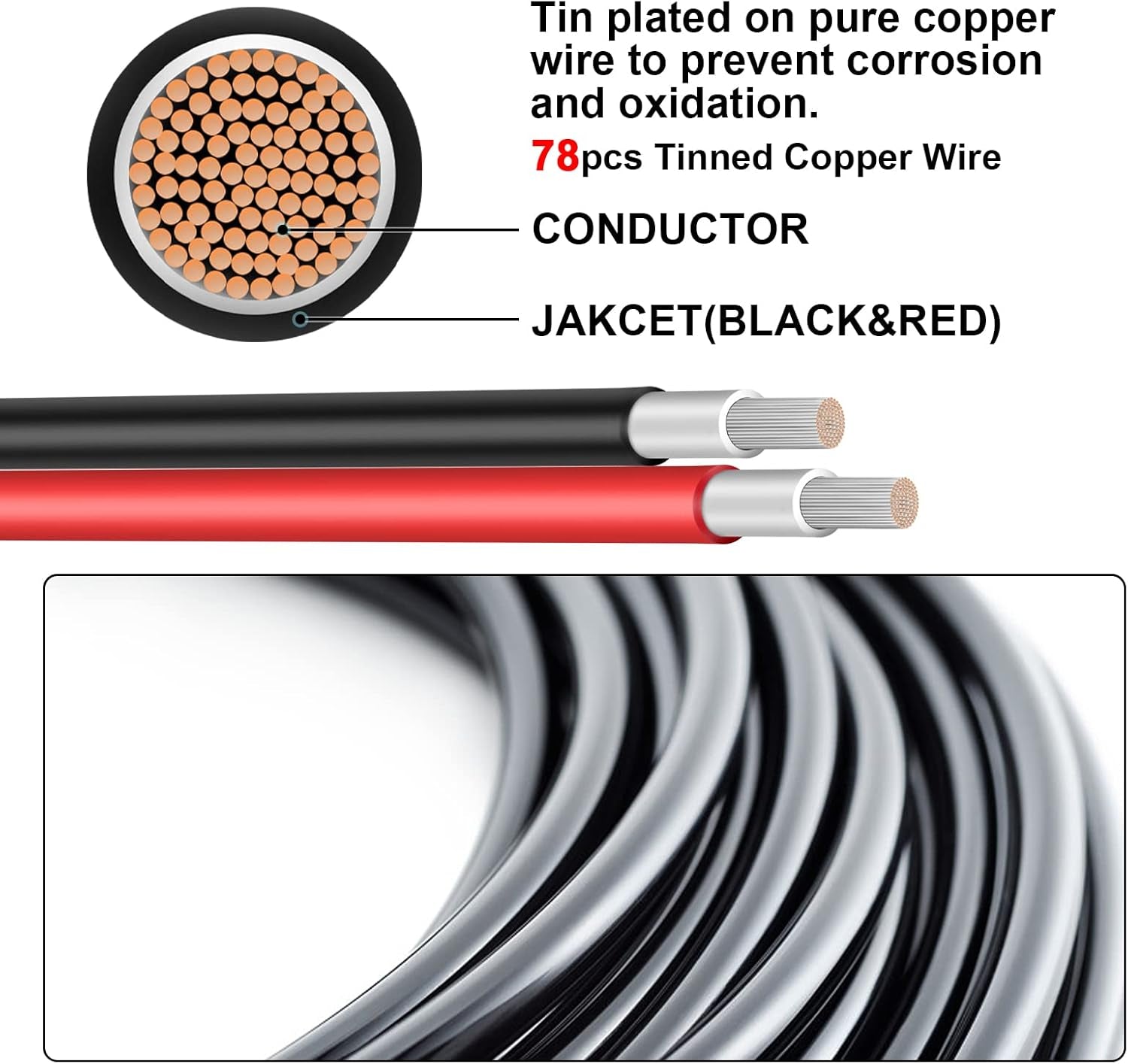 Solar Panel Extension Cable - 30Ft 10Awg(6Mm²) 