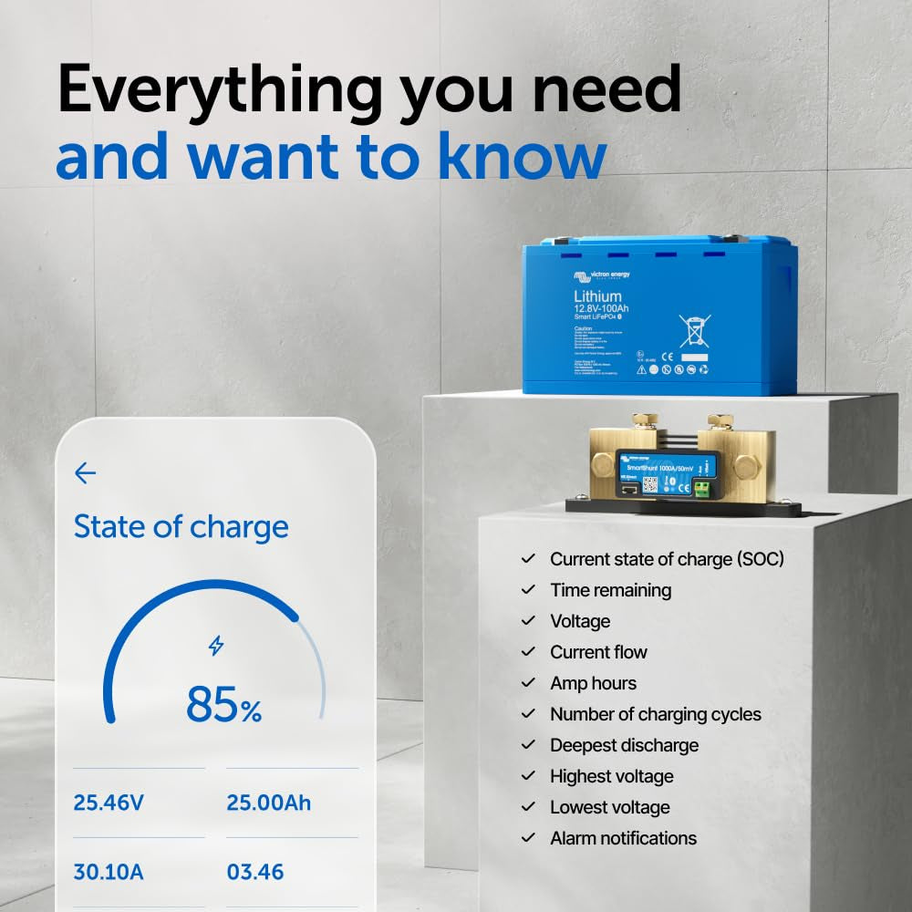 Victron Energy Smartshunt Battery Monitor (Bluetooth) - Victron Smart Shunt - 6.5V-70V, 1000 Amp