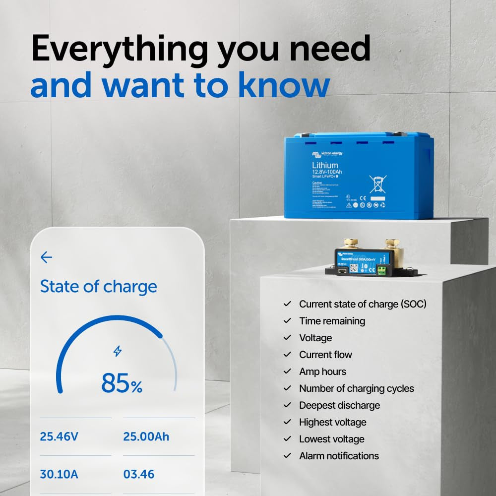 Victron Energy Smartshunt Battery Monitor (Bluetooth) - Victron Smart Shunt - 6.5V-70V, 500 Amp