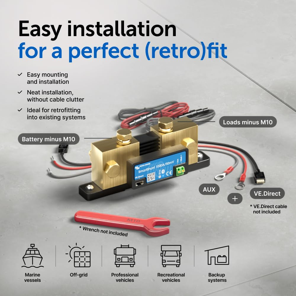 Victron Energy Smartshunt Battery Monitor (Bluetooth) - Victron Smart Shunt - 6.5V-70V, 1000 Amp