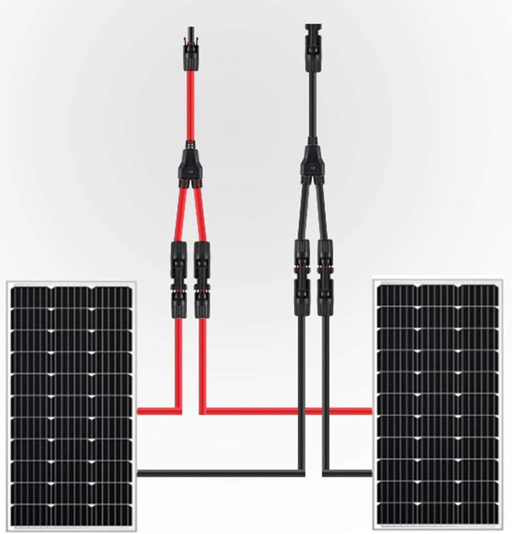 Solar Connectors Y Branch Parallel Adapter 10AWG Cable for Solar Panel (Red & Black)