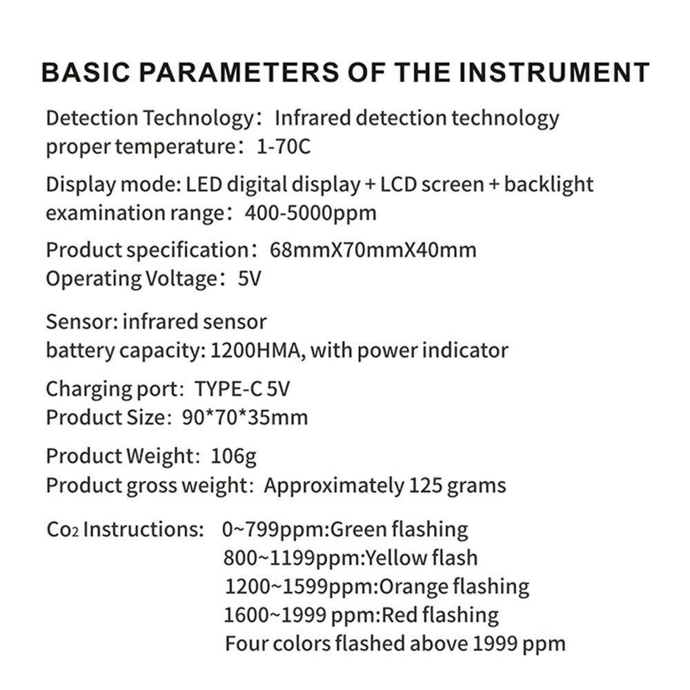 CO2 Meter Air Quality Monitor 400-5000 PPM Sensor Home Carbon Dioxide Detector