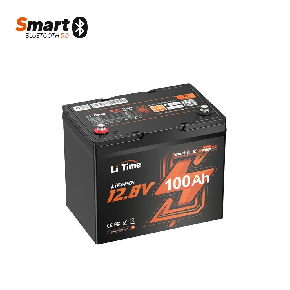 LiTime 12V 100Ah Group 24 Bluetooth Lifepo4 Lithium Deep Cycle Battery