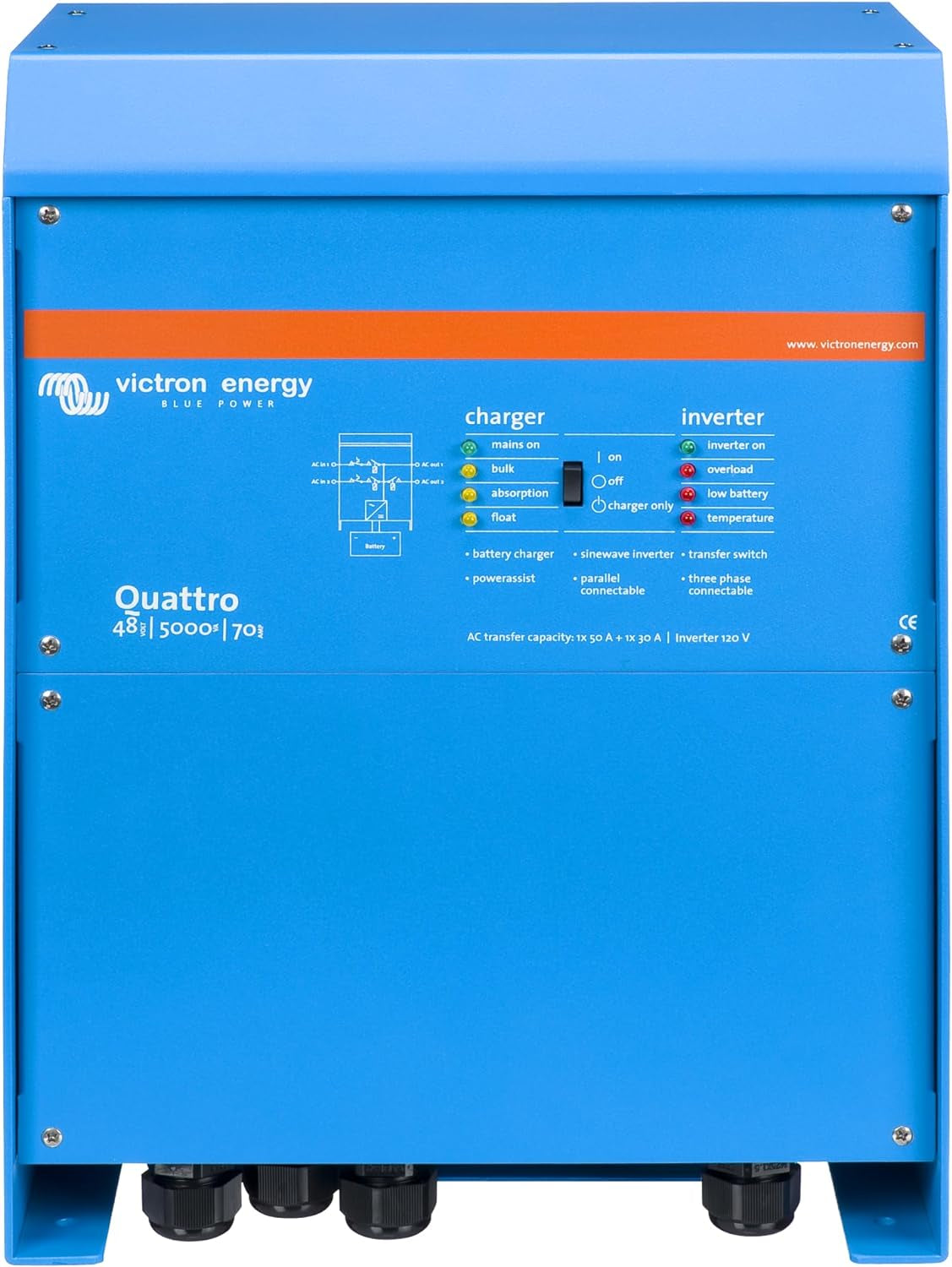 Victron Energy Quattro 5000VA 48-Volt Pure Sine Wave Inverter and 70 Amp Battery Charger