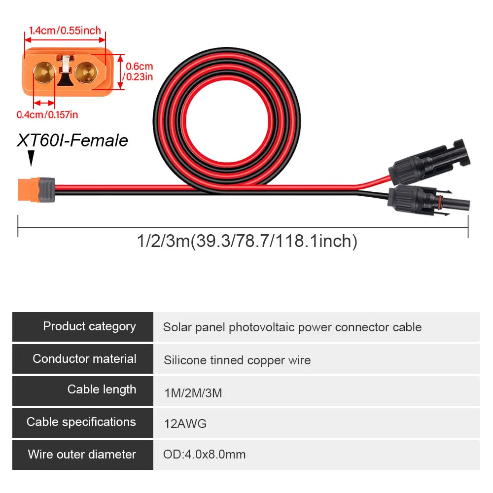 XT60I- F Solar Connector Cable  12AWG