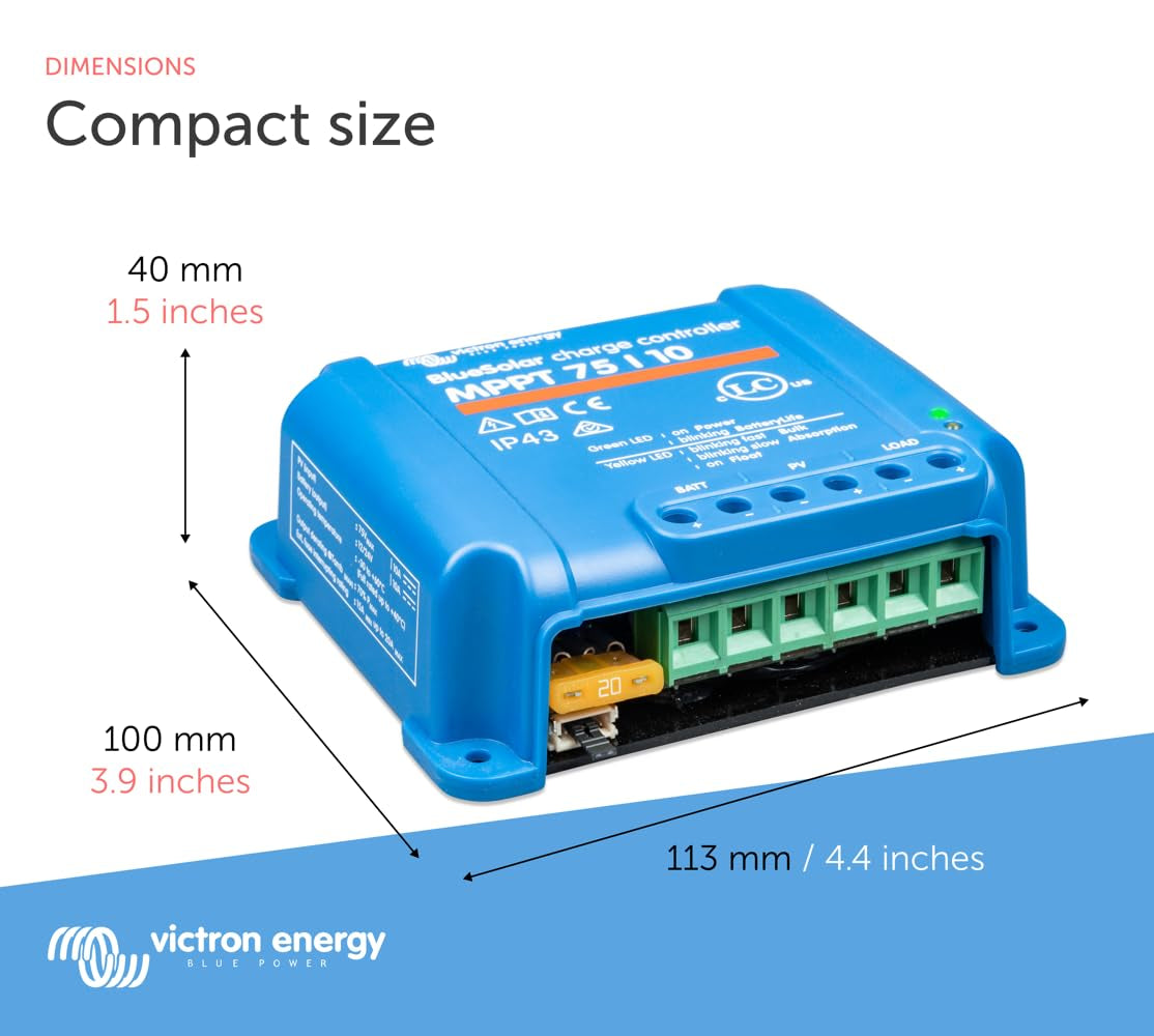 Victron Energy Bluesolar MPPT Solar Charge Controller  75V, 10 Amp, 12/24-Volt