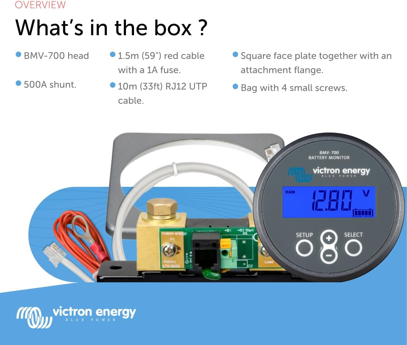 Victron Energy BMV-700 Battery Monitor with Shunt & Display - 6.5-95 VDC - Grey