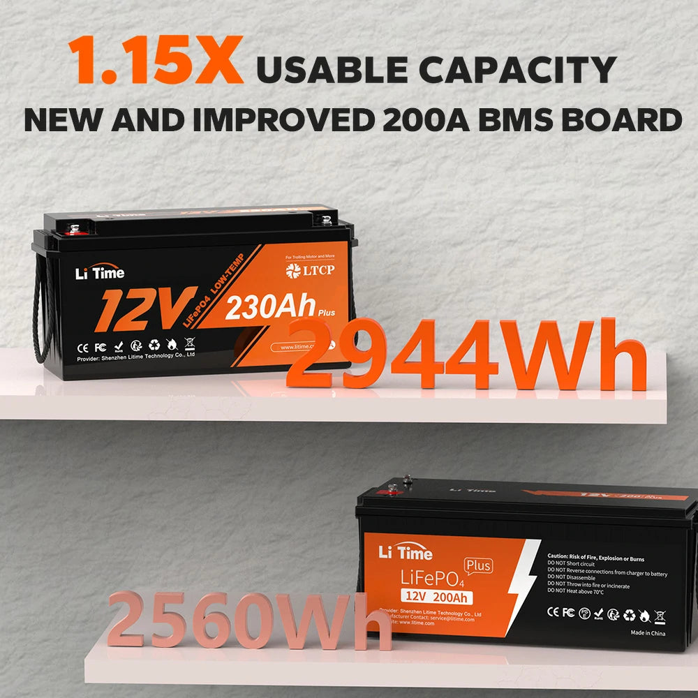 LiTime 12V 230Ah Deep Cycle Lifepo4 Battery with Low-Temp Protection