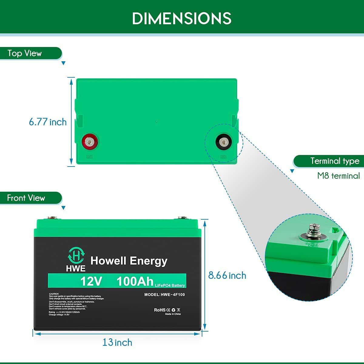 HWE 12V  100Ah Lithium Battery 