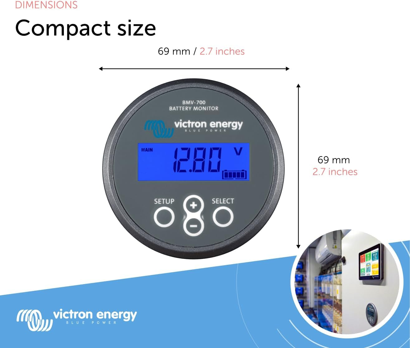 Victron Energy BMV-700 Battery Monitor with Shunt & Display - 6.5-95 VDC - Grey