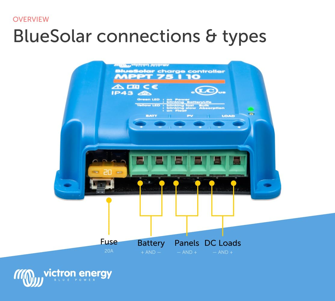 Victron Energy Bluesolar MPPT Solar Charge Controller  75V, 10 Amp, 12/24-Volt