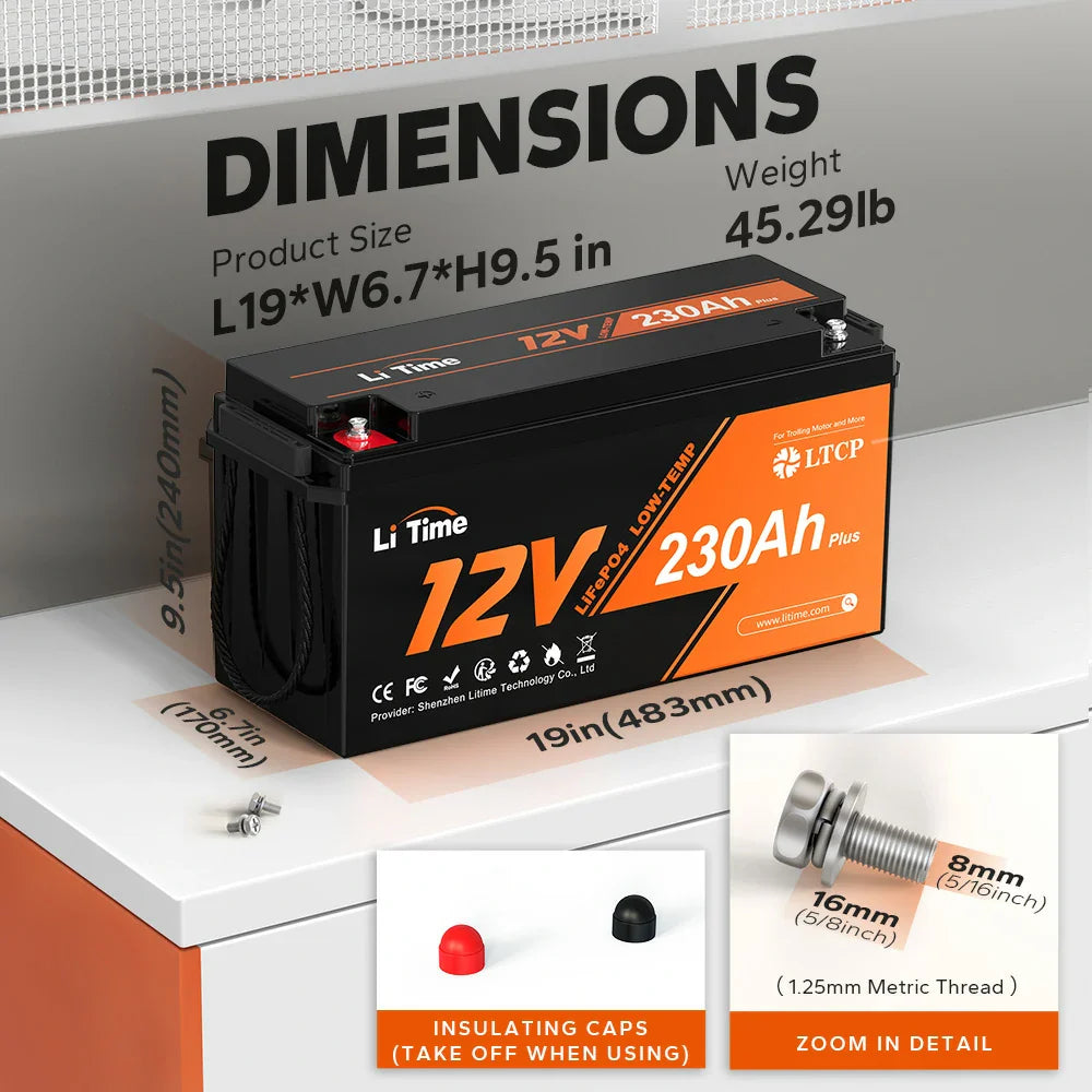 LiTime 12V 230Ah Deep Cycle Lifepo4 Battery with Low-Temp Protection