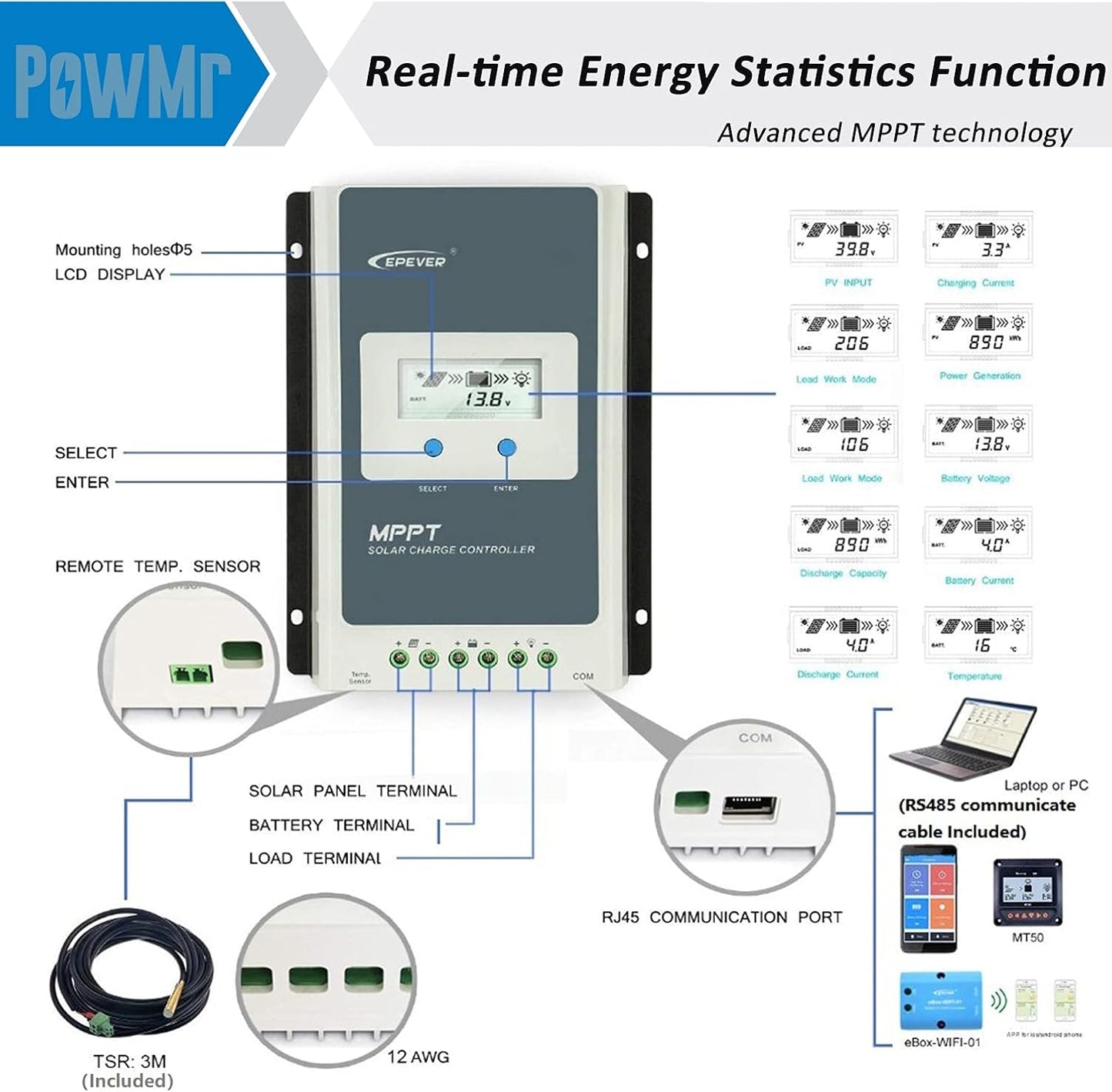 30A Mppt Charge Controller Negative Ground Solar Controller 12V 24V 