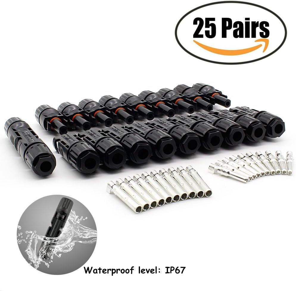 25Pairs / 50PCS Solar Connectors - Male & Female IP67 Waterproof Connector (25 Pairs Solar Connectors)