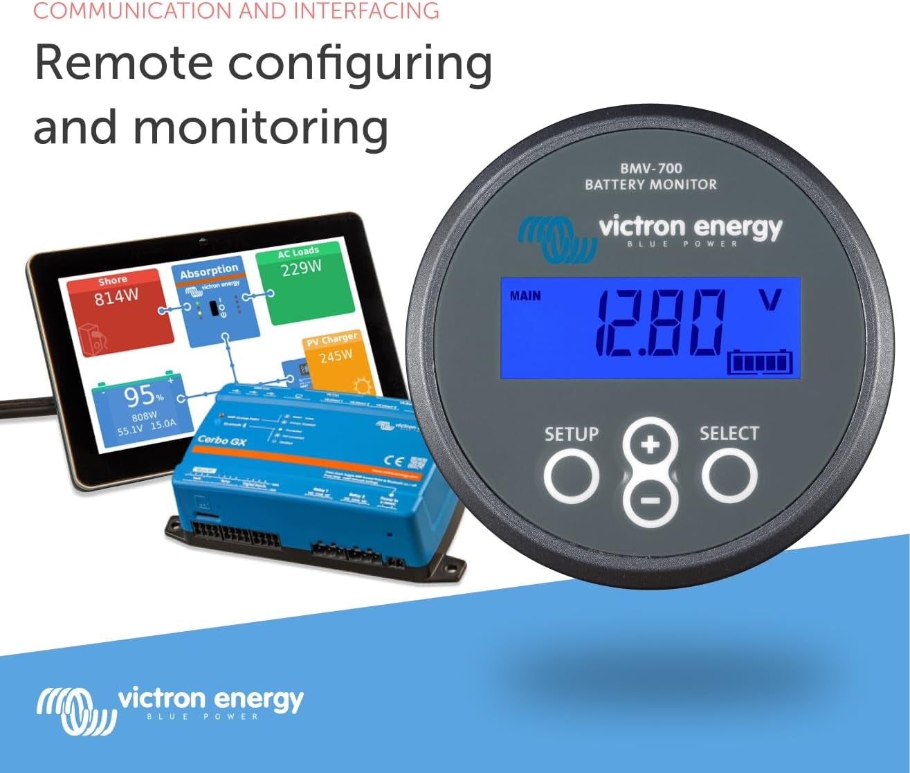 Victron Energy BMV-700 Battery Monitor with Shunt & Display - 6.5-95 VDC - Grey